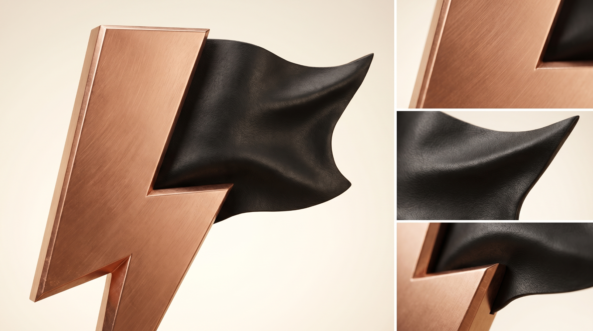 Close-up studio views of the Black Flag Award trophy