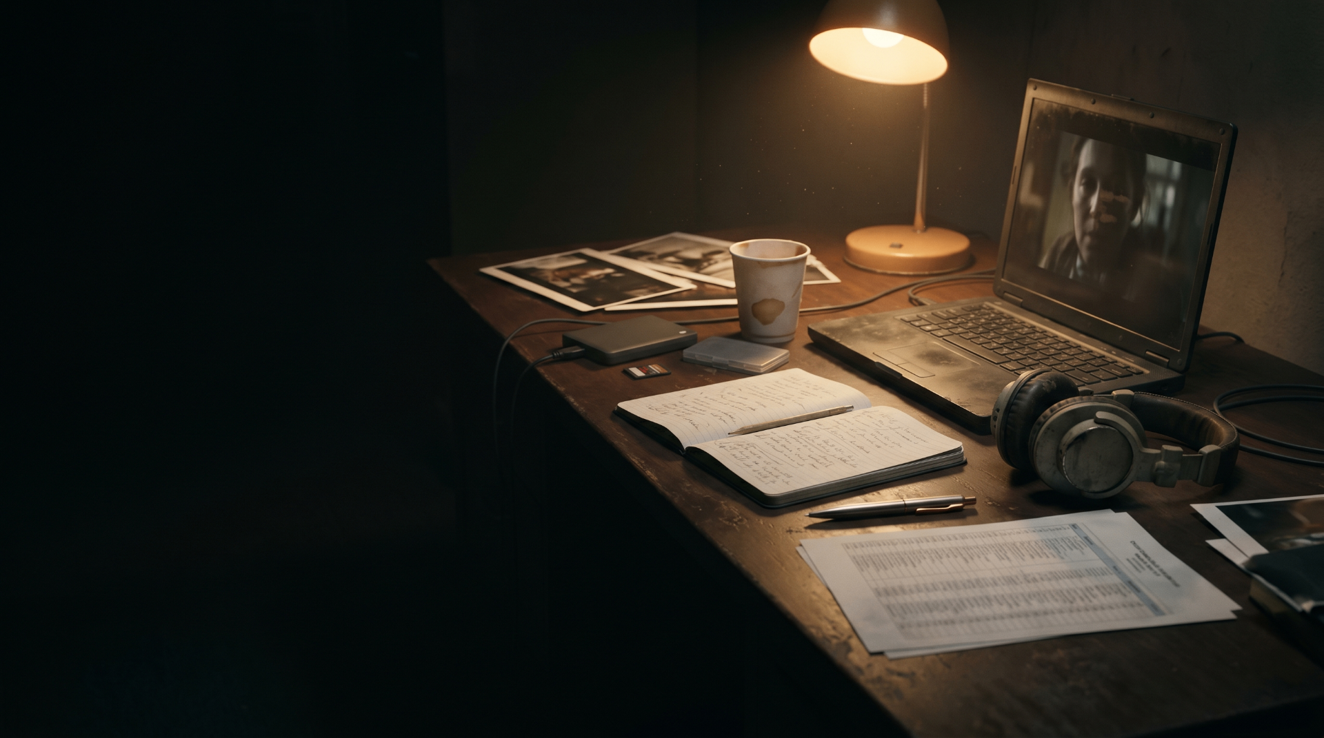 The PIFF selection desk - a programmer reviewing submitted films in a quiet editorial light